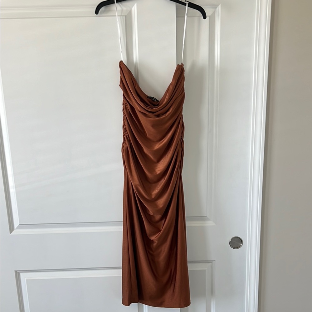 Lulu's gorgeous reputation copper strapless Dress